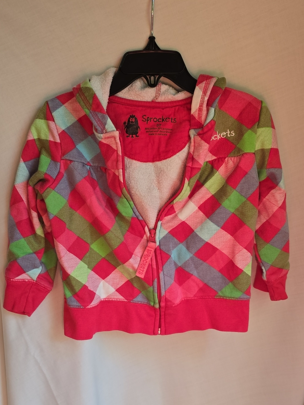 Sprockets Pink Plaid Hooded Zip Sweatshirt for Kids